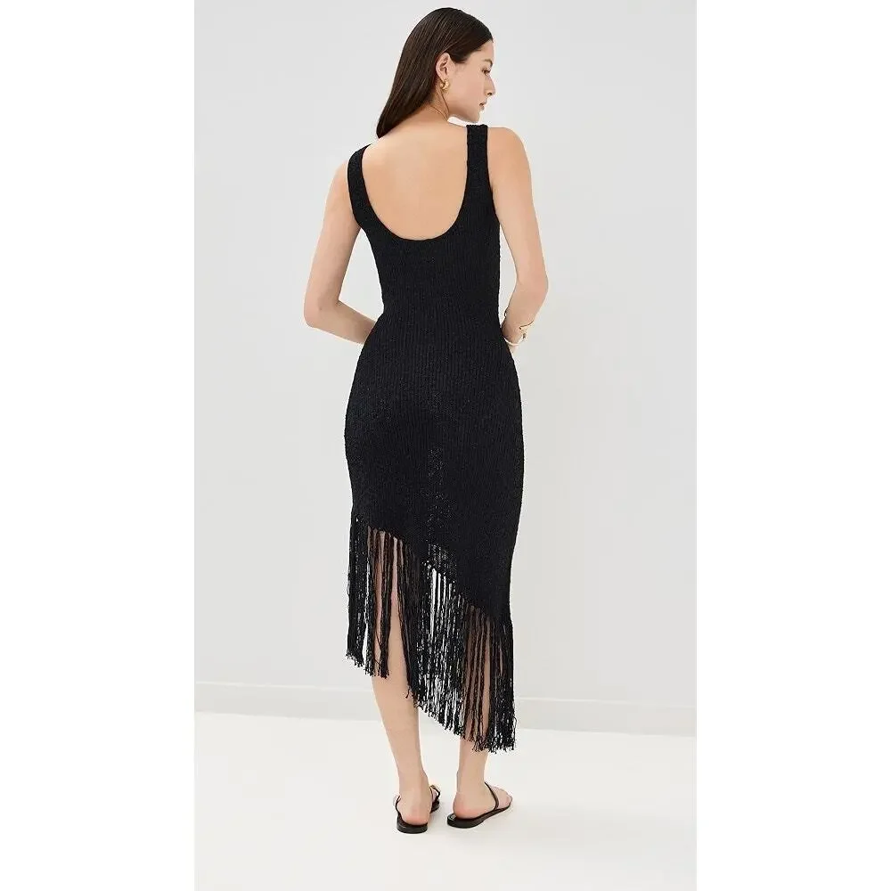 NWT RAILS Rylee Fringe Asymmetrical Sleeveless Dress Black Large L